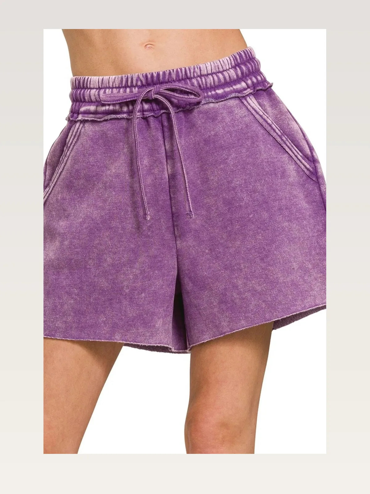 Acid Wash Fleece Drawstring Shorts with Pockets – photo 2