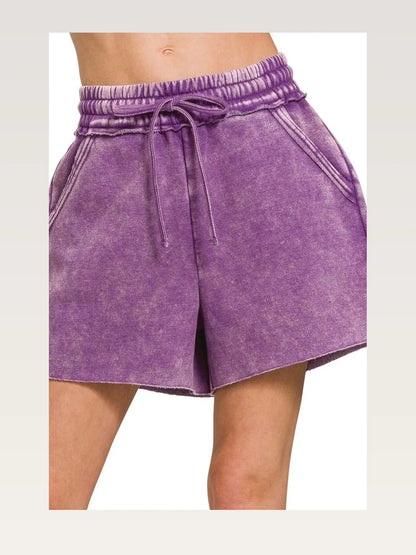 Acid Wash Fleece Drawstring Shorts with Pockets – photo 2