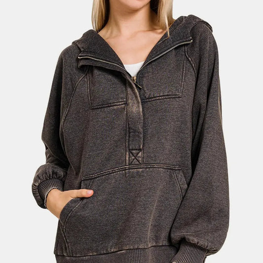 Acid-Wash Fleece Kangaroo Pocket Hoodie — square view — Livostyle