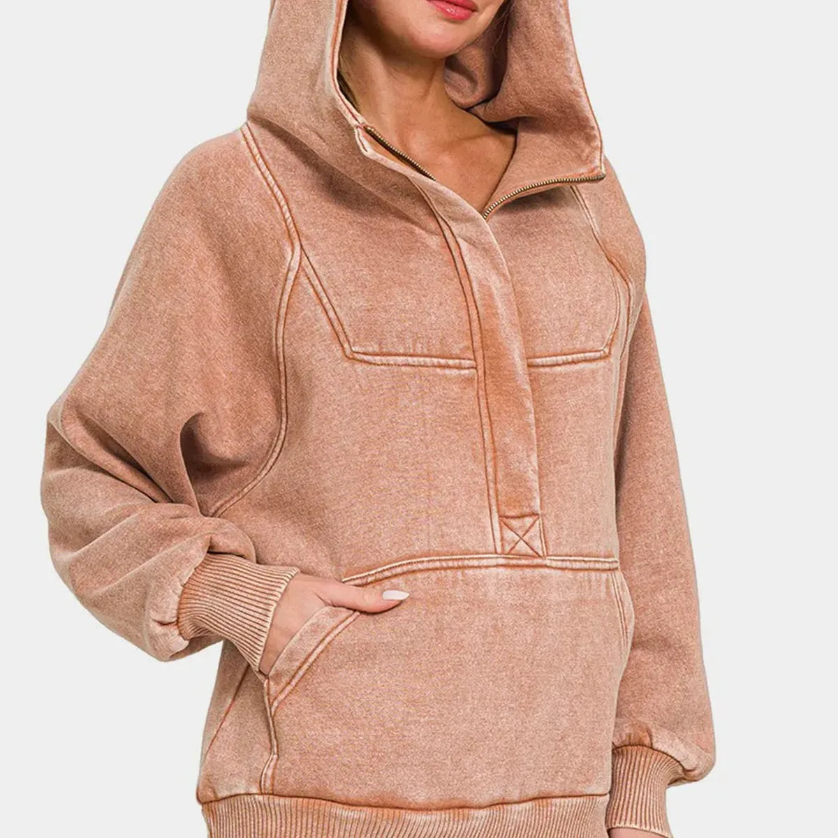 Acid-Wash Fleece Kangaroo Pocket Hoodie — square view — Livostyle