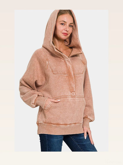 Acid-Wash Fleece Kangaroo Pocket Hoodie — styled showcase — Livostyle