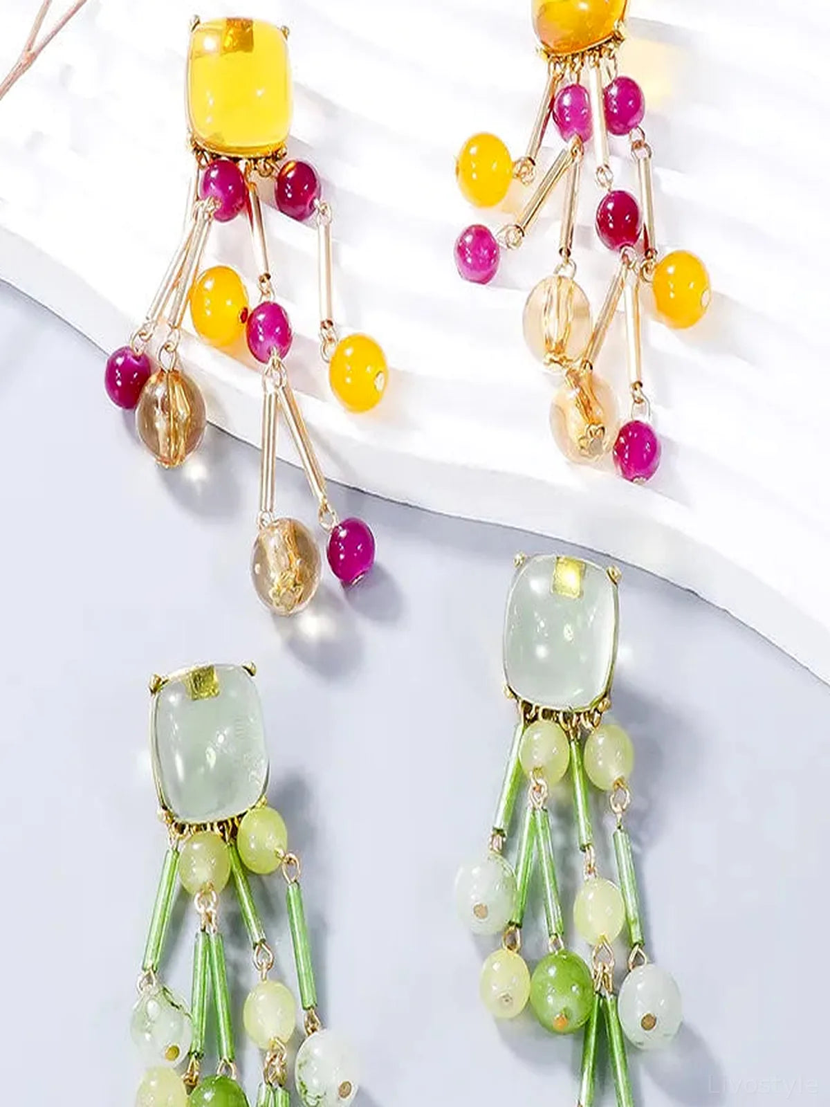 Acrylic Bead Dangle Earrings — detail view — Livostyle