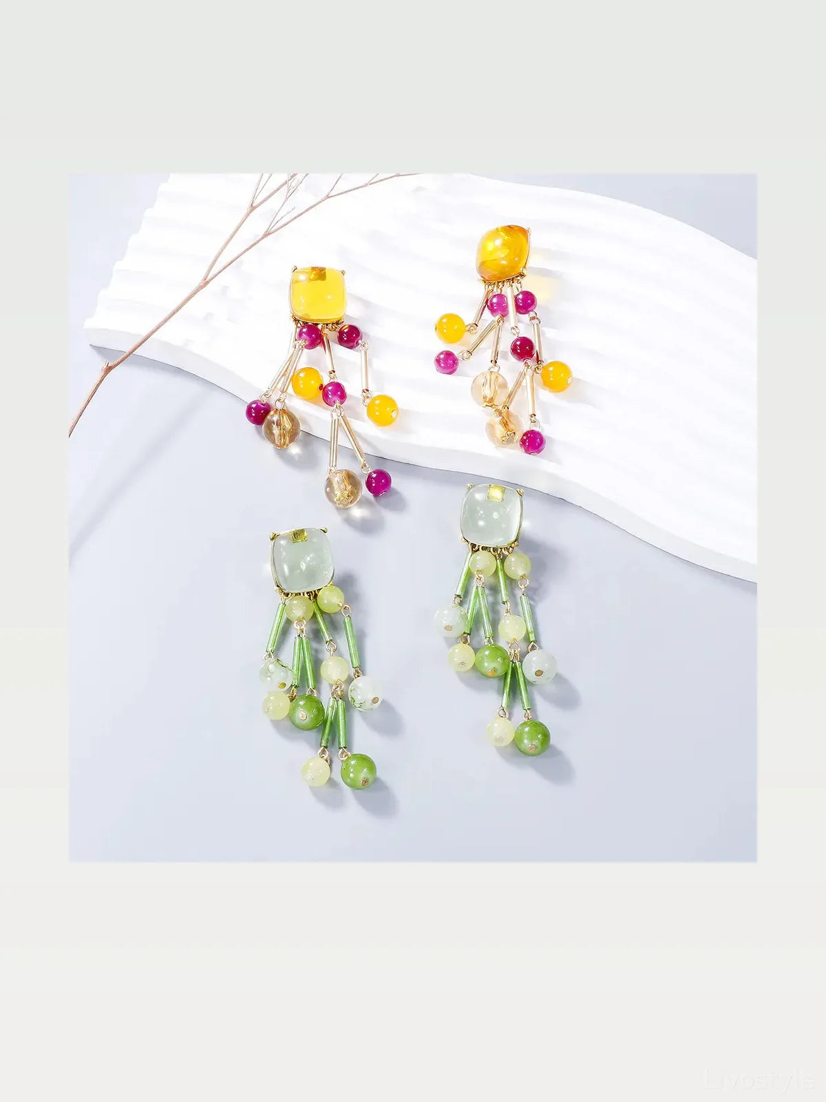 Acrylic Bead Dangle Earrings — styled showcase — Livostyle