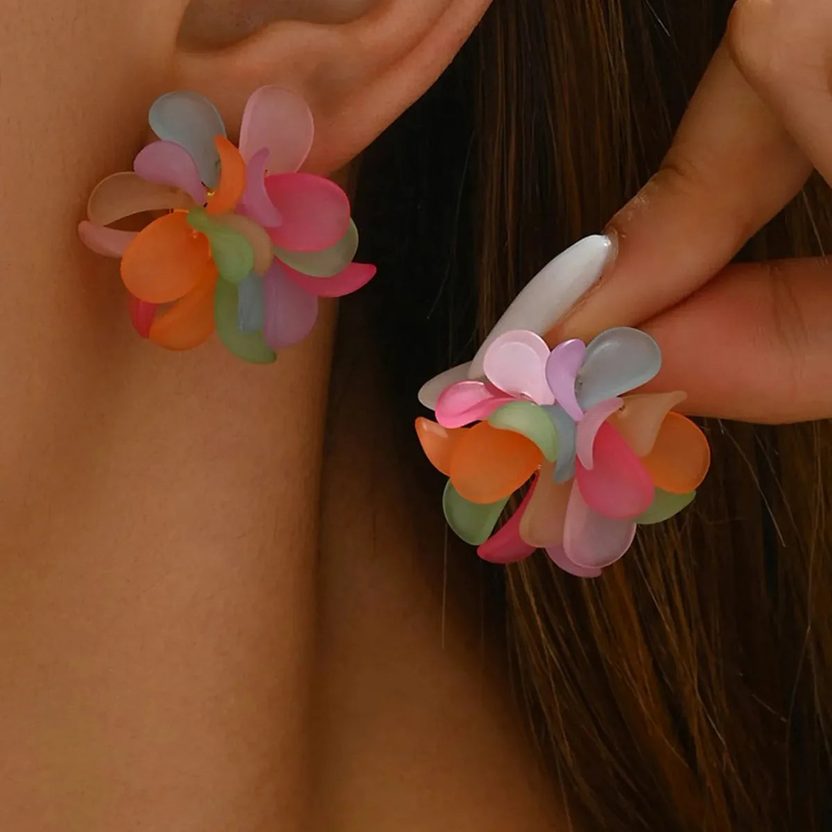 Acrylic Colorful Flower Stud Earrings — square view — Livostyle