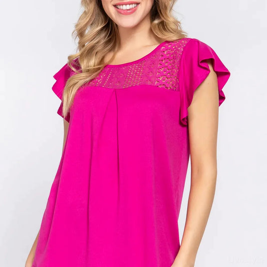 Feminine Ruffle Sleeve Lace Knit Top for Stylish and Versati — square view — Livostyle