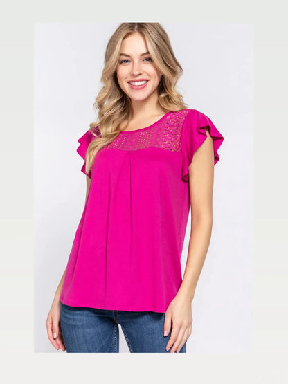 Feminine Ruffle Sleeve Lace Knit Top for Stylish and Versati — styled showcase — Livostyle