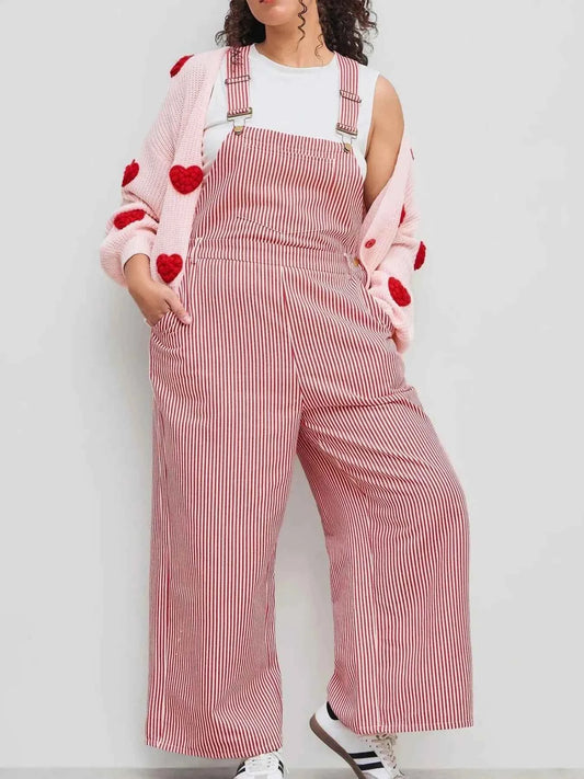 Striped Wide Leg Casual Overalls