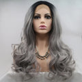 24" Lace Front Synthetic Wig in Grey Ombre, Long Wavy — Livostyle