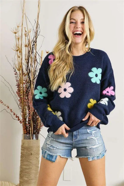 Floral Design Knit Sweater — Livostyle