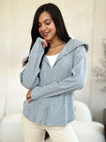 Ribbed Zip Up Drawstring Hooded Jacket — Livostyle