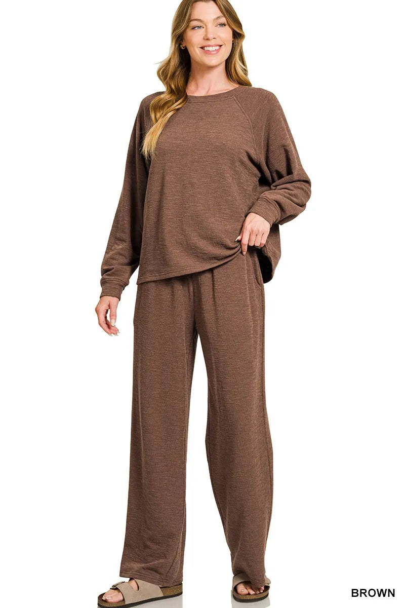 Slub knit long-sleeve top and pants lounge set — Livostyle