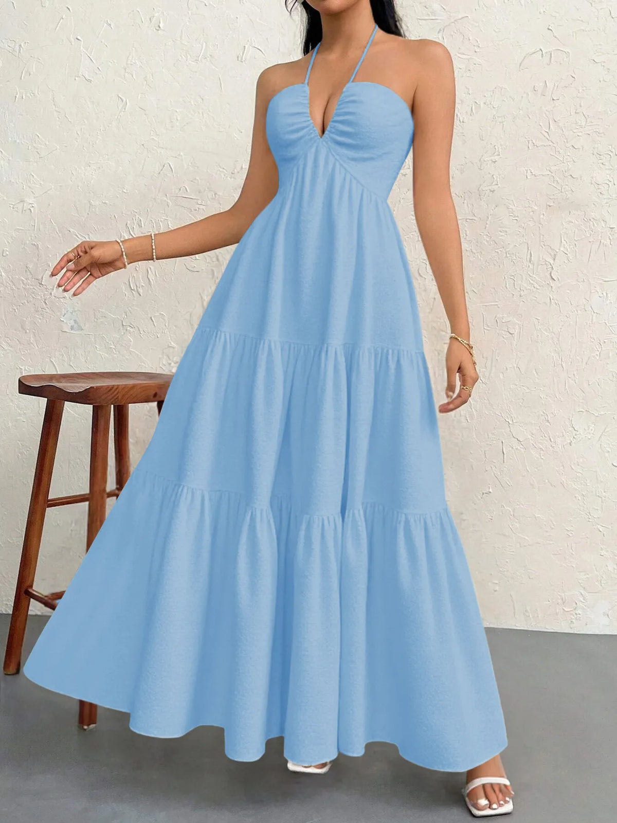 Halter Neck Tiered Maxi Dress with Bow – photo 16
