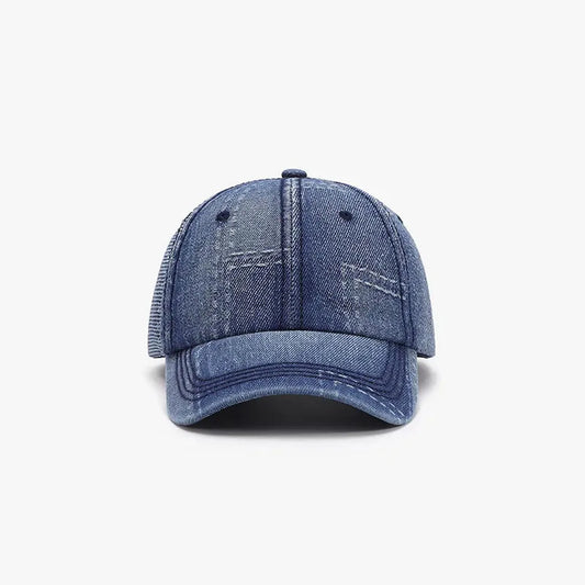 Blue Denim Patchwork Cotton Baseball Cap — square view — Livostyle