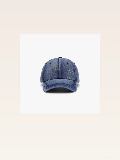 Blue Denim Patchwork Cotton Baseball Cap — styled showcase — Livostyle