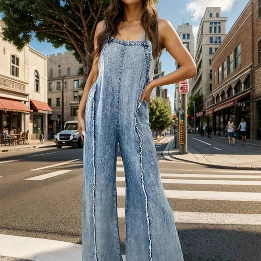 Adjustable Strap Wide Leg Denim Overalls — square view — Livostyle