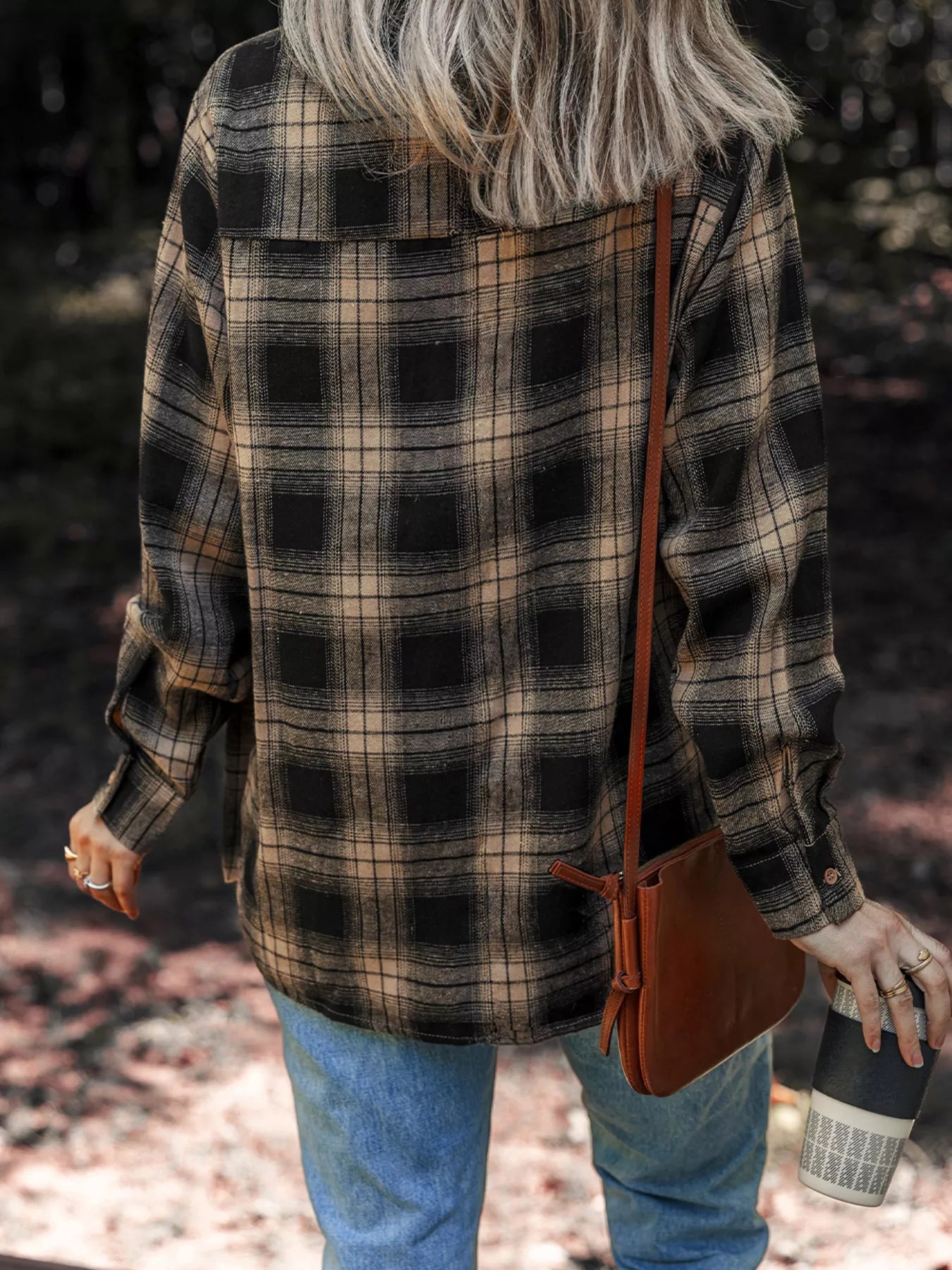 Plaid Double Flap Pocket Brushed Shacket detail — Livostyle