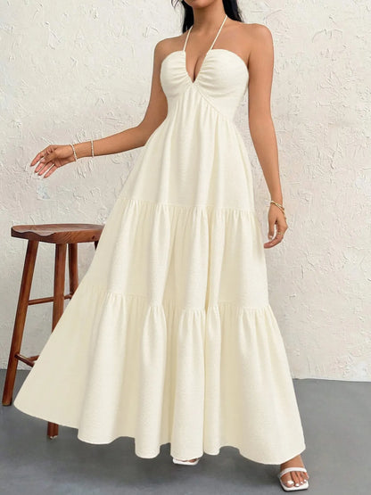 Halter Neck Tiered Maxi Dress with Bow – photo 3