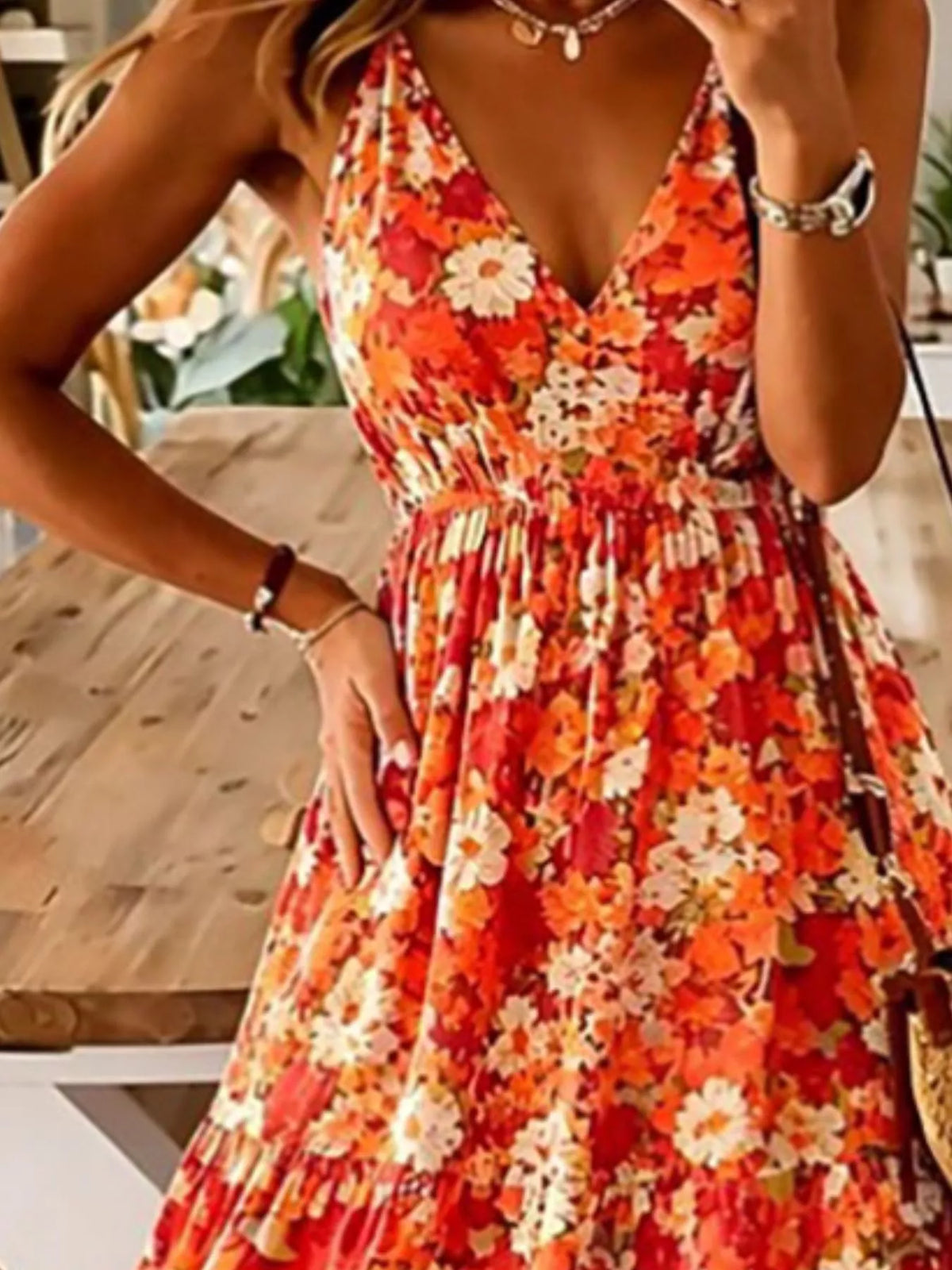 Floral Tiered Ruched Maxi Dress with Spaghetti Straps – photo 5