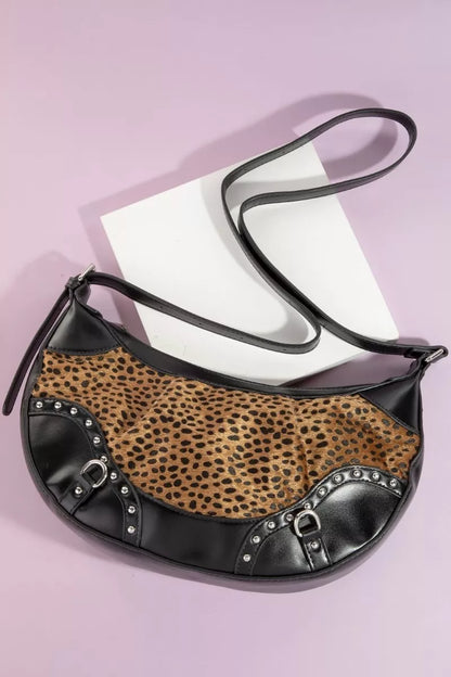 Dark Spotted Leopard Print Half Moon Shoulder Bag — Livostyle