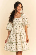 Whimsical Cactus Print Mini Dress with Contrast Piping — Livostyle