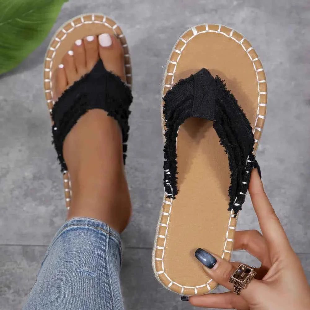Toe Post Raw Hem Flat Sandals