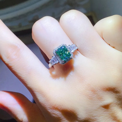 2 Carat Moissanite 925 Sterling Silver Ring — Emerald-Cut Green Halo — Livostyle