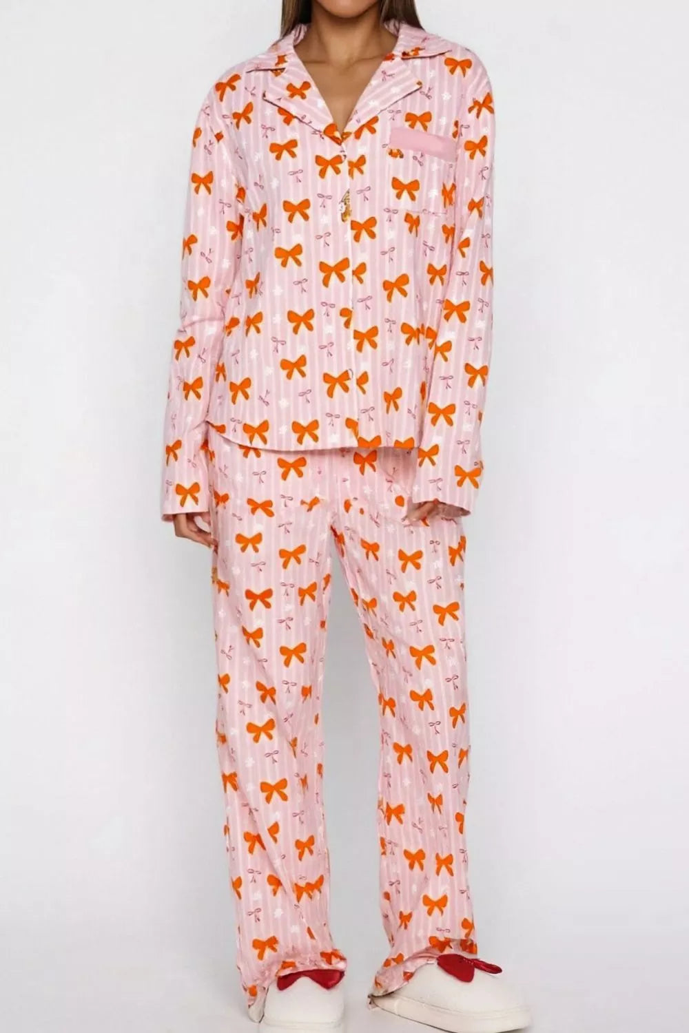 Bow Print Top and Wide Leg Pants Lounge Set — Livostyle