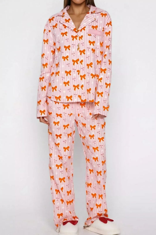 Bow Print Top and Wide Leg Pants Lounge Set — Livostyle