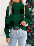 Christmas Plaid Long Sleeve Turtleneck Sweater — Livostyle
