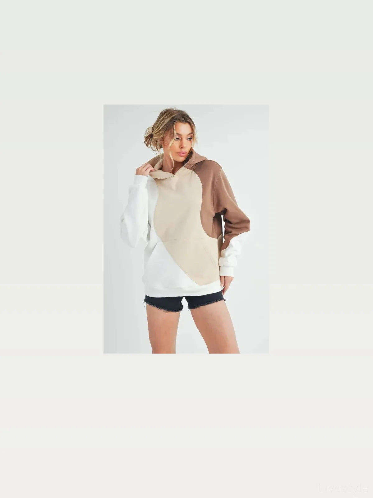 Fashionable Color Block Hoodie with Functional Kangaroo Pock — styled showcase — Livostyle
