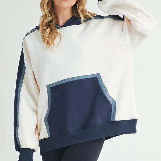 Trendy Color Block Hoodie with Kangaroo Pocket — square view — Livostyle