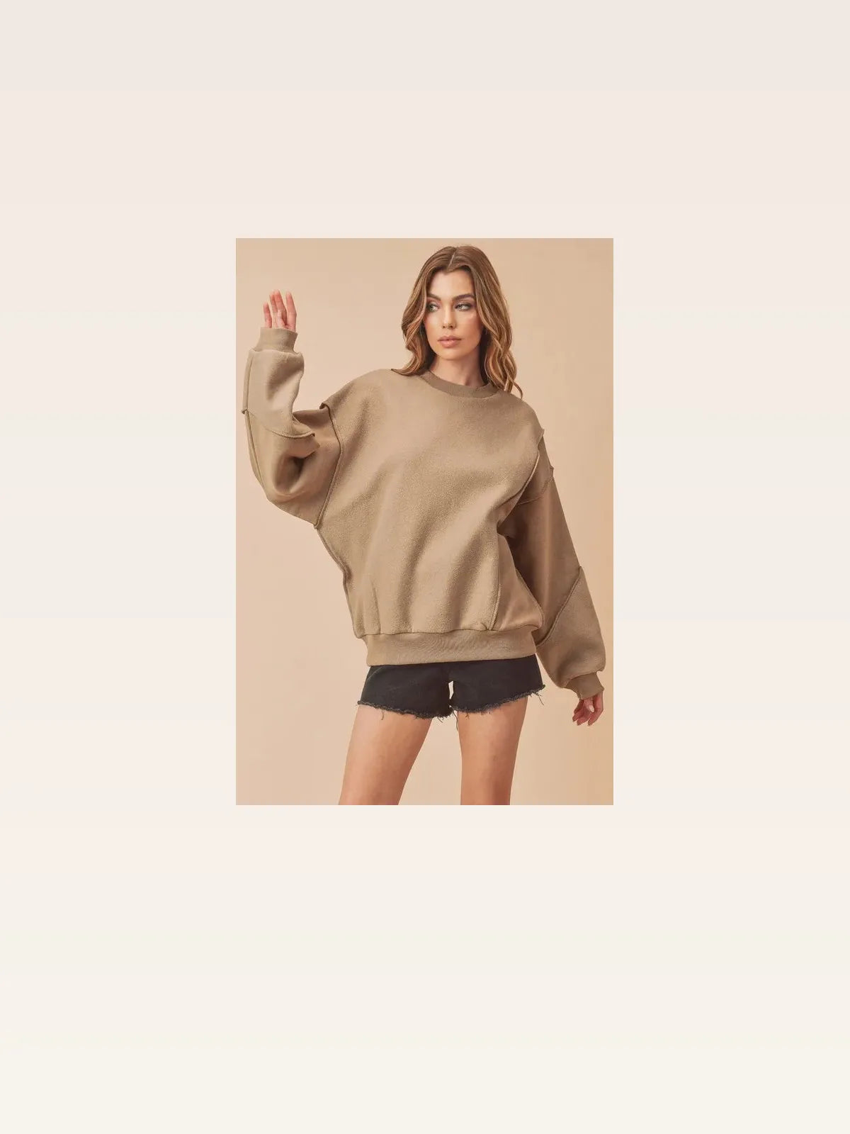 Trendy Exposed Seam Drop Shoulder Sweatshirt — styled showcase — Livostyle