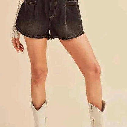 Frayed Hem Elastic Waist Denim Shorts — square view — Livostyle