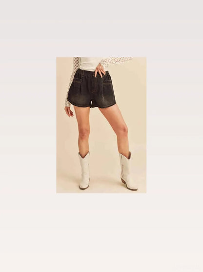 Frayed Hem Elastic Waist Denim Shorts — styled showcase — Livostyle