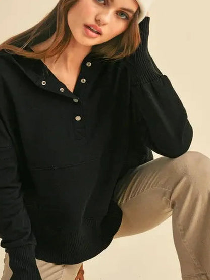 Casual Chic Half Snap Dropped Shoulder Hoodie — detail view — Livostyle