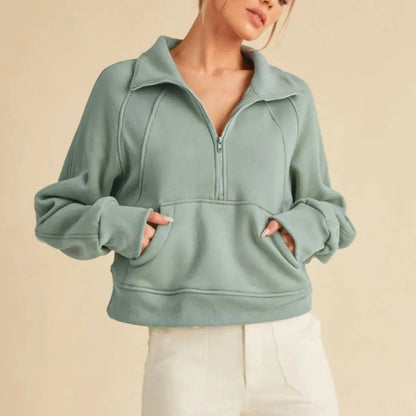 Versatile Half-Zip Raglan Sweatshirt with Kangaroo Pocket — square view — Livostyle