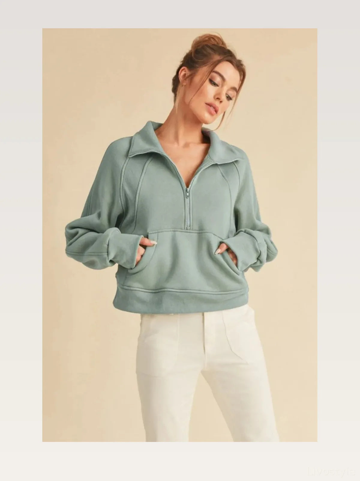 Versatile Half-Zip Raglan Sweatshirt with Kangaroo Pocket — styled showcase — Livostyle