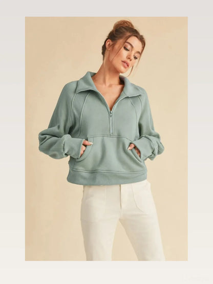 Versatile Half-Zip Raglan Sweatshirt with Kangaroo Pocket — styled showcase — Livostyle