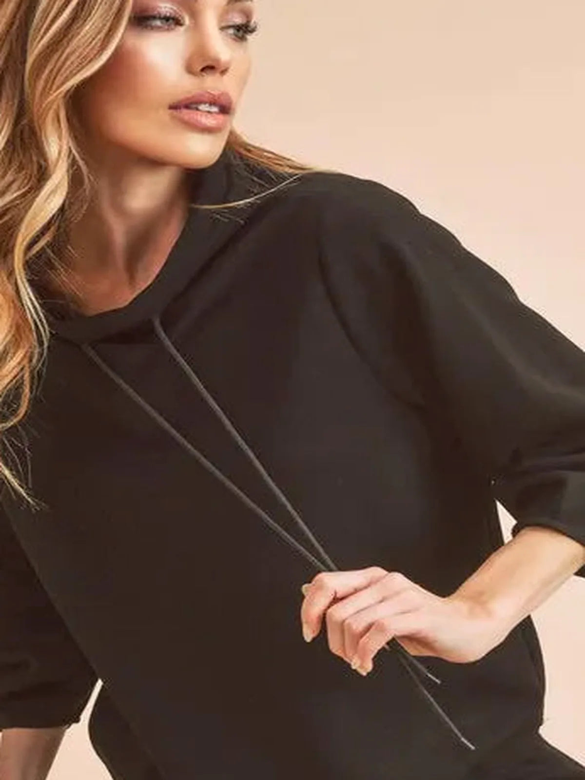 Versatile Lightweight Mock Neck Sweatshirt with Drawstring — detail view — Livostyle