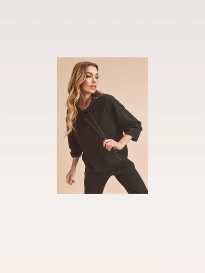 Versatile Lightweight Mock Neck Sweatshirt with Drawstring — styled showcase — Livostyle