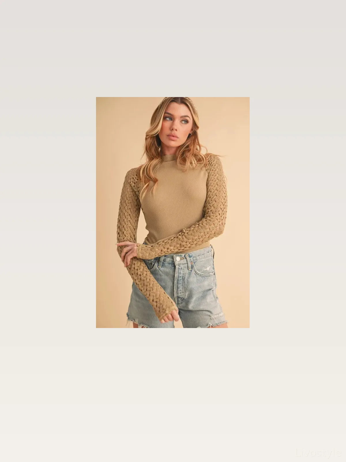 Elegant Ribbed Knit Top with Feminine Crochet Sleeves — styled showcase — Livostyle