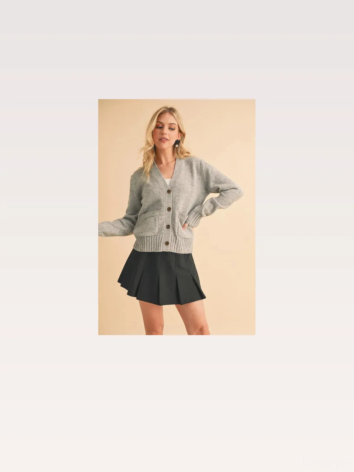Chic Ribbed Hem V-Neck Button Down Cardigan — styled showcase — Livostyle