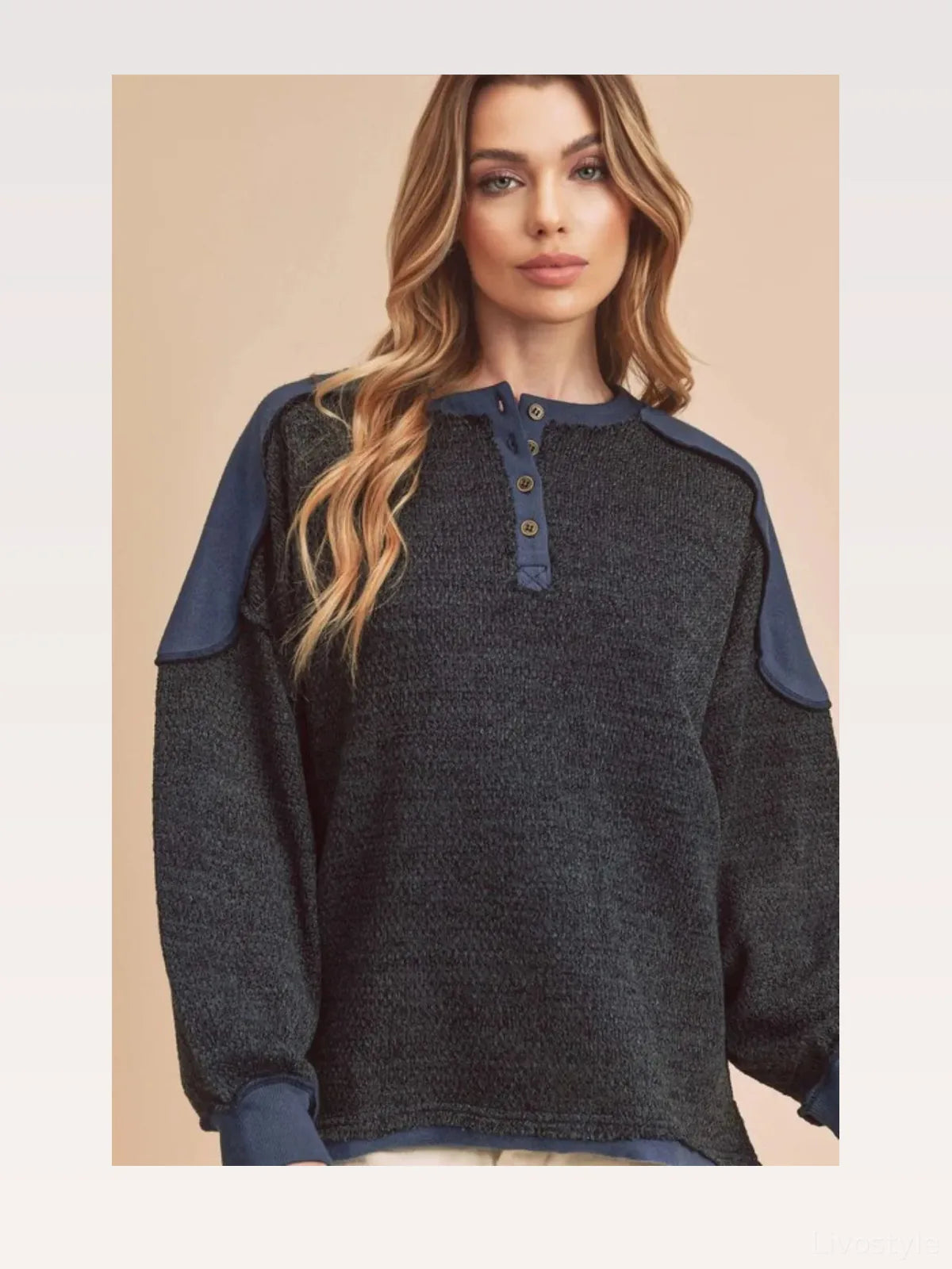 Casual Sweatshirt with Side Slits & Contrast Shoulders — styled showcase — Livostyle