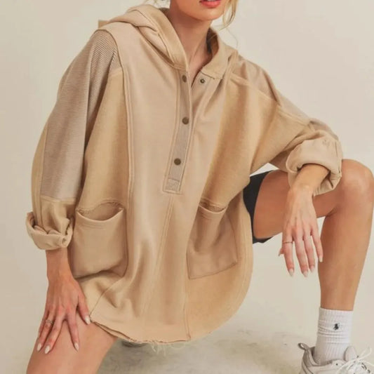 Chic Oversized Hoodie with Unique Slit & Snap Design — square view — Livostyle