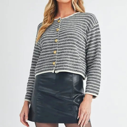 Elegant Striped Button-Down Cardigan — square view — Livostyle