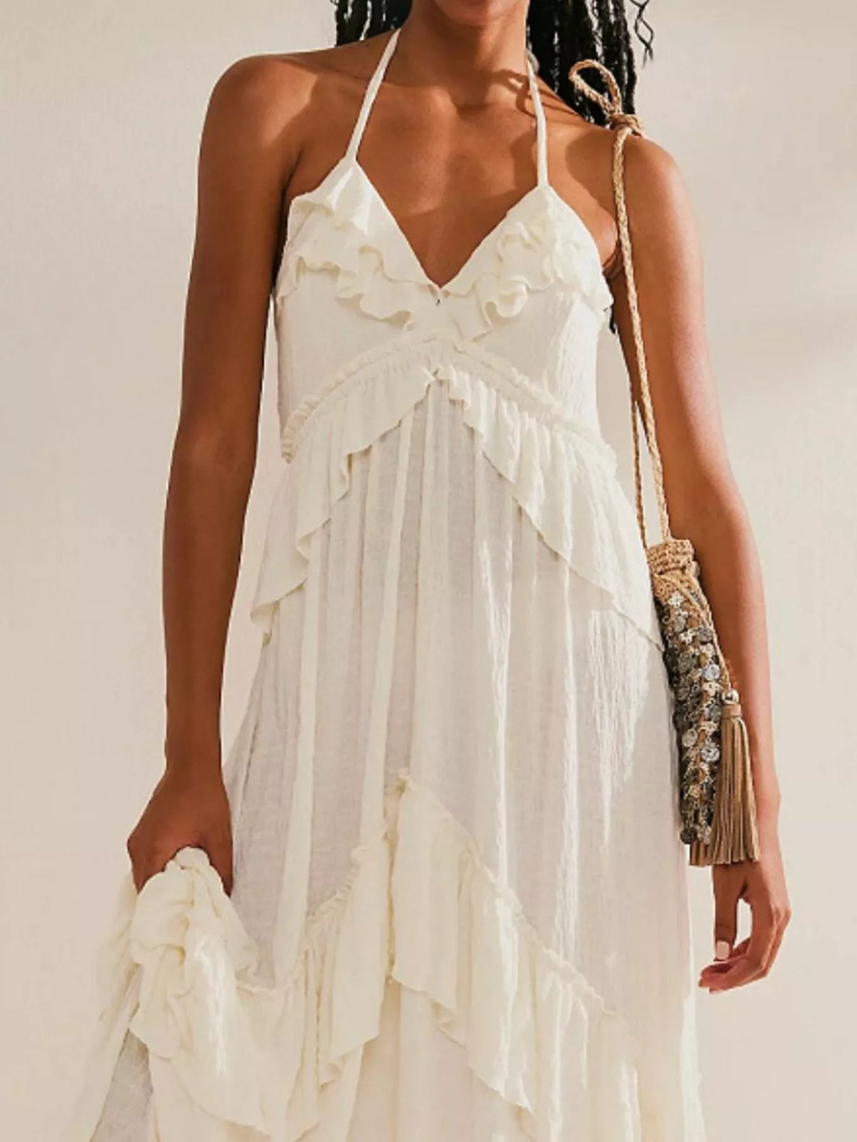 Ruffled Halter Neck Tie Maxi Dress – photo 6
