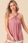 Elegant Rayon-Spandex Halter Neck Tank Top with Crisscross Feature — Livostyle