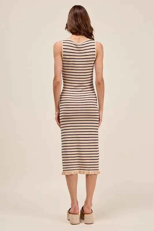 SO ME Stripe Sleeveless Sweater Knit Maxi Dress With Ruffled Hem