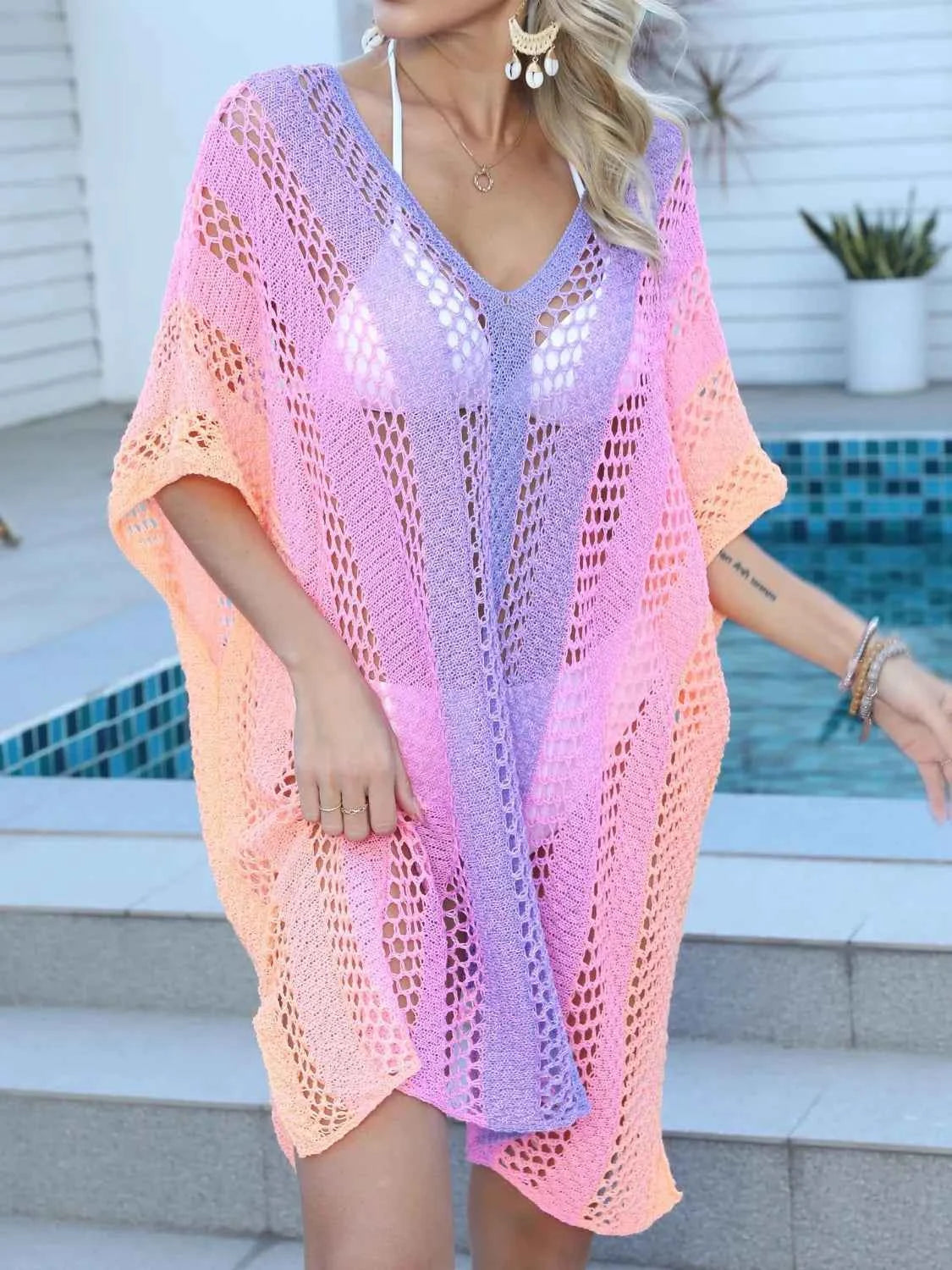 Rainbow Gradient Crochet Beach Cover Up
