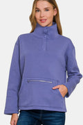 Turtleneck Half Snap Fleece Sweatshirt in Blue Purple — Livostyle